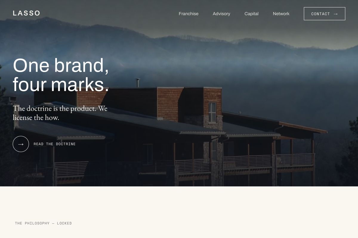 The live Lasso Holdings website showing the company wordmark, navigation, and investment thesis.